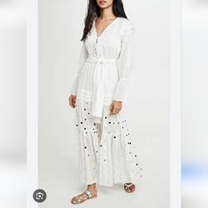 Women's White Maxi Dress with Polka Dot Skirt